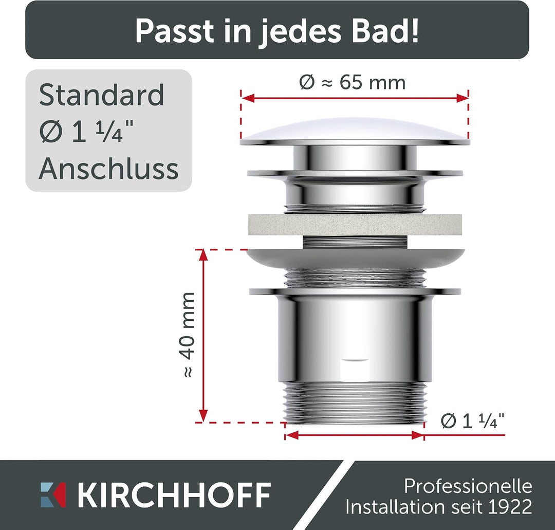 KIRCHHOFF Design Universal Waschbecken Ablaufgarnitur, Pop Up Waschbeckenstöpsel, Ablaufventil mit Ü