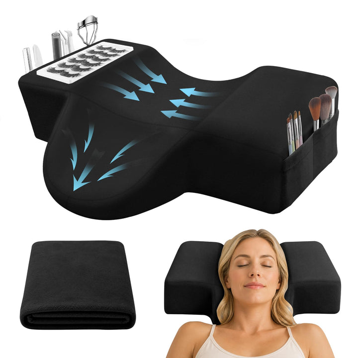 Diesisa 22° U-förmiges Wimpernkissen mit Kissenbezug für Schönheitssalon Schwarz, Schwarz