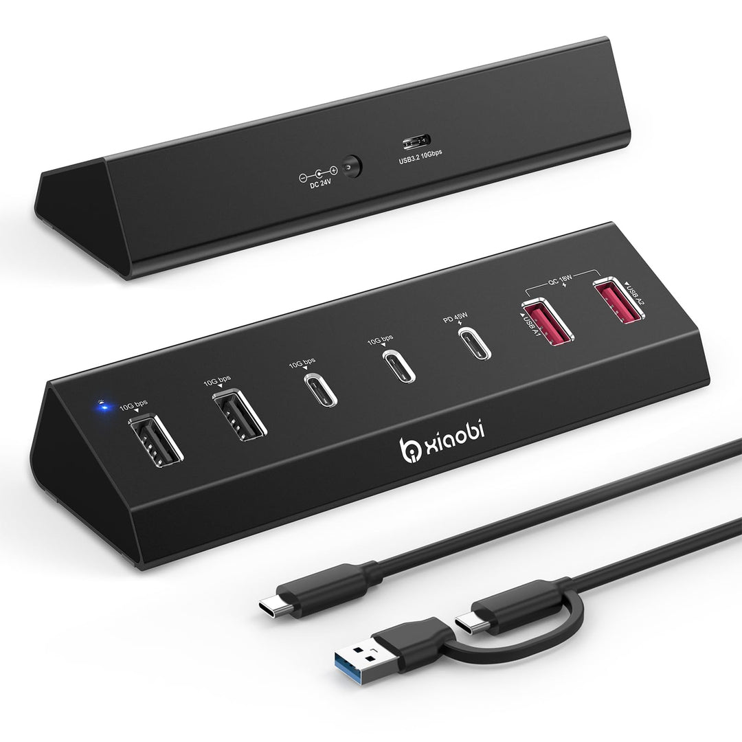 7-in-1 USB-C-Hub mit 10Gbps Datenübertragung, PD45W und QC18W Schnellladung Schwarz, Schwarz