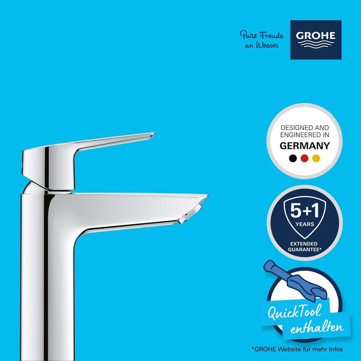 GROHE Start, energiesparende Waschtischarmatur, Kaltwasser in Mittelstellung (Wasserhahn für das Was