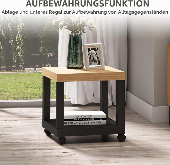 HOMCOM Rollbarer Couchtisch 40x40x40cm Schwarz, Schwarz