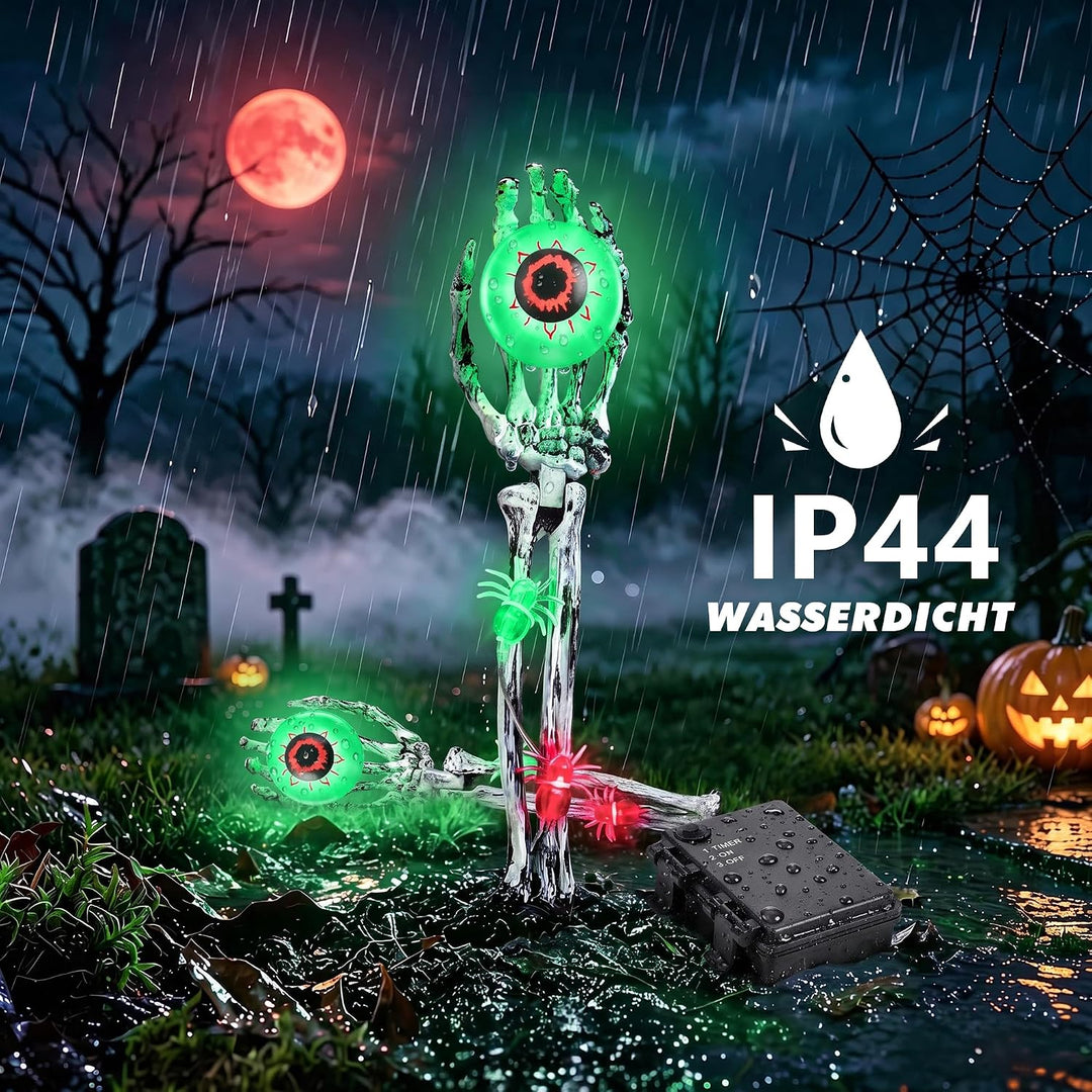Halloween Deko Outdoor 6LED Leuchtende Skelett Hände Beleuchtung Grün Licht, Grün
