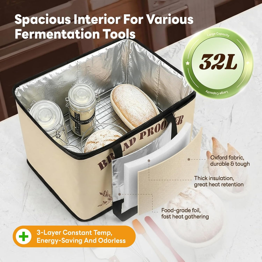 32L Heizung Gärbox Sauerteig mit NTC Sensor und Abkühlgitter,Faltbare Gärautomat mit 10–55 °C Temper