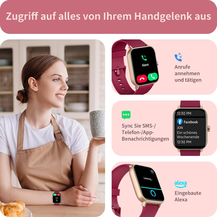 Yoever Smartwatch für Damen, Telefonfunktion und Alexa Built-in, 1.8" Fitnessuhr Herren mit Herzfreq
