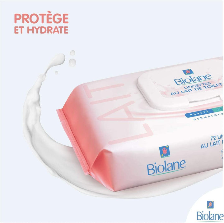 Biolane Set mit 72 Tüchern mit Milch, 12er Pack Packung mit Toilettenmilchtüchern, Packung mit Toile