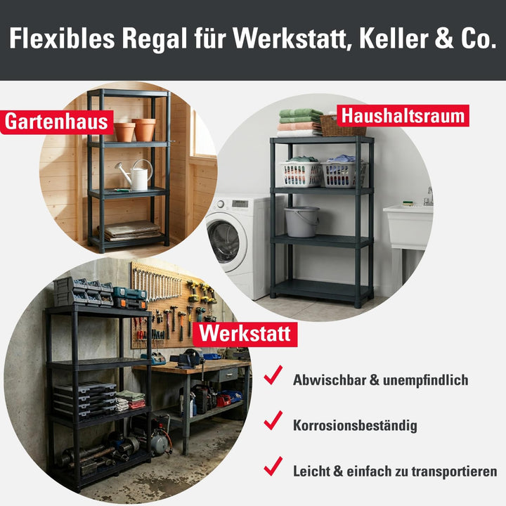 Kistenberg Werkstattregal 58 x 28 x 131,5 cm bis 185 kg belastbar, 4 Ablageböden Steckregal Schwerla