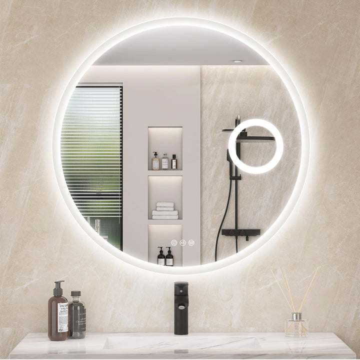 STARLEAD 80cm Runder-Badspiegel-mit-Beleuchtung 80L x 80B cm M3051 Danube Silver (5-fache Lupe), 80L