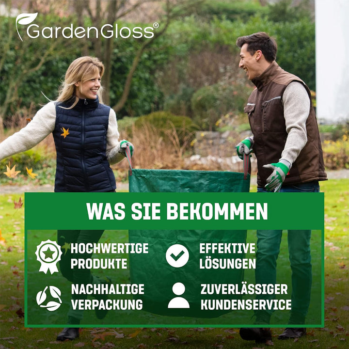 GardenGloss 3x Gartenabfallsack mit Griffen - 272L Gartensack Laubsack - UV-Stabil und Wasserabweise