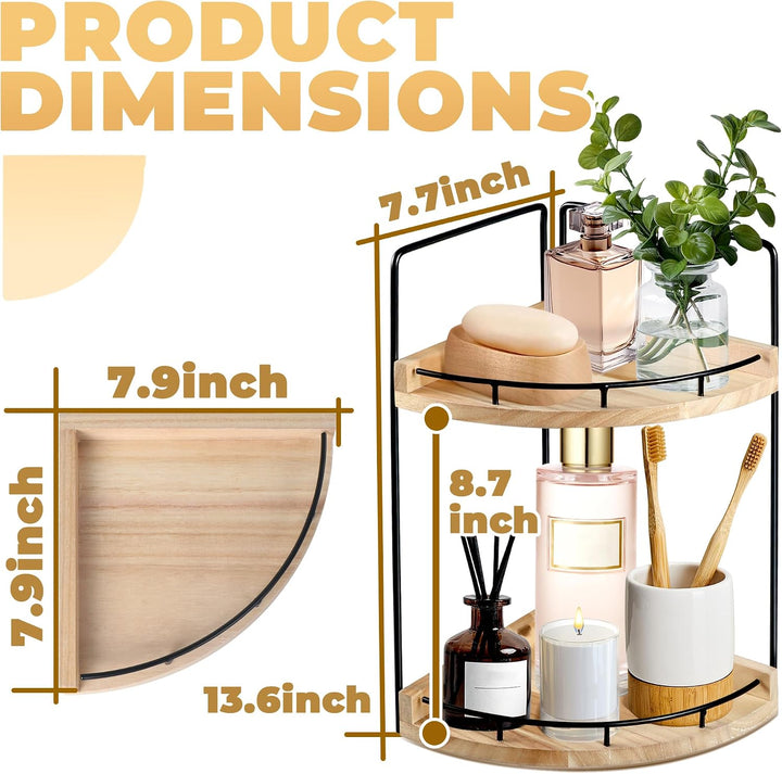 2 Ebenen Badezimmer Organizer, Eckregal Badezimmer Regal aus Holz mit Metallgestell, Arbeitsplatten-