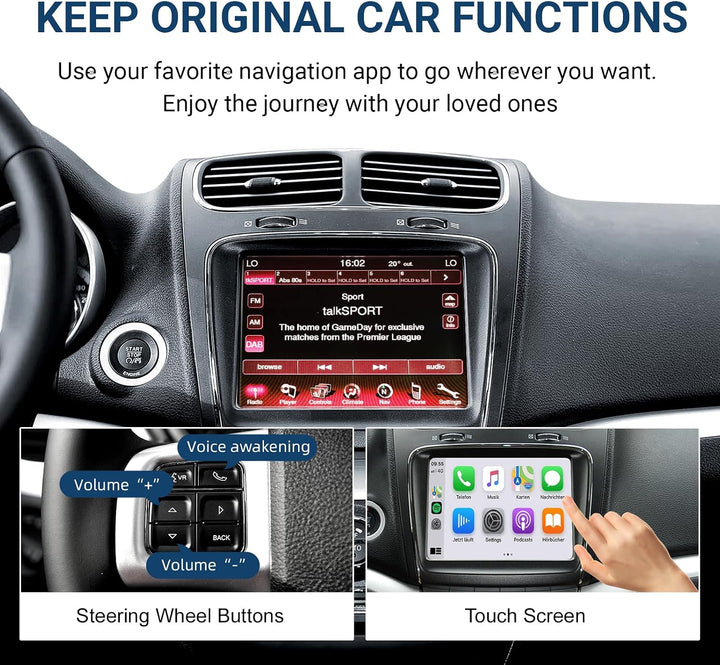EZoneTronics Wireless CarPlay &amp; Android Auto Retrofit Kit Decoder Box für Fiat Freemont 2013-2018, P