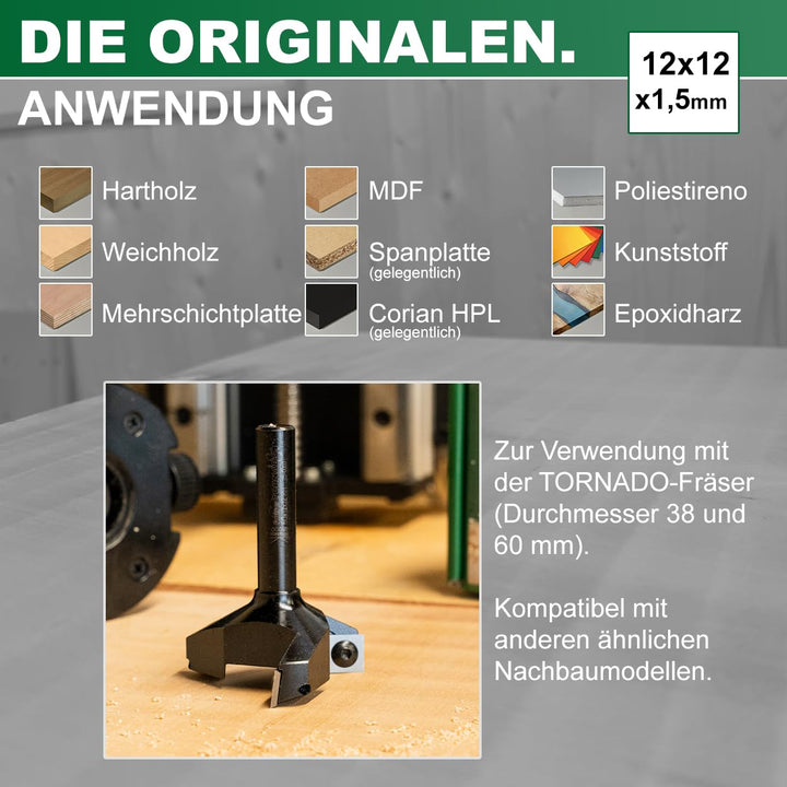 TORNADO Fraiser Ersatzklingen 10 Stück für Fräser für oberfräse hohe Härte U2300, Vierkant seitig ge