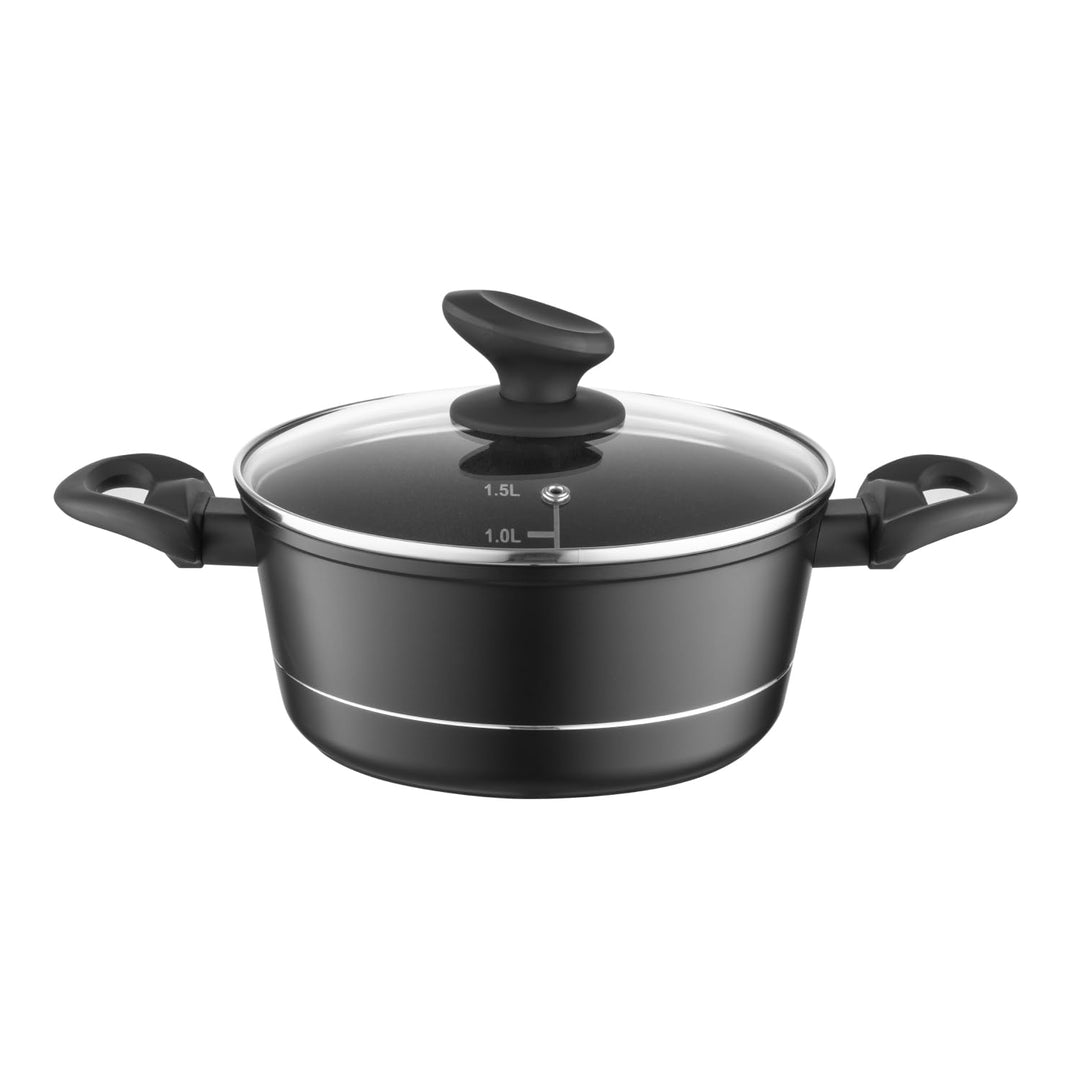 FLORINA Aluminium Topf (1,5 l) 18 cm I Kochtopf DELUX mit Glasdeckel I Messbecher &amp; Antikratz-Beschi