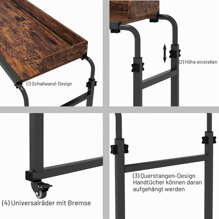 LINGMI Betttisch mit Rollen, Betttisch mit Rollen, höhenverstellbar, Laptop-Tisch, Queen-Size-Bett,