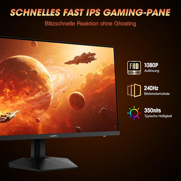 KOORUI 27 Zoll Gaming Monitor 240 Hz, 1 ms, FHD (1920 * 1080) DCI-P3 90% Farbraum, Adaptive Sync, Ne