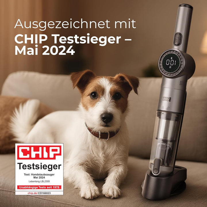 LEBENLANG Kabelloser Handstaubsauger Akku 17000PA I TESTSIEGER I Inkl. Starker LI-Akku &amp; Standhalter