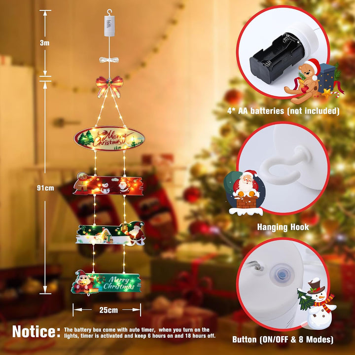 Qedertek Weihnachtsbeleuchtung Aussen Batterie, 72 LED Weihnachtskranz Warmweiss Türkranz mit Timer,