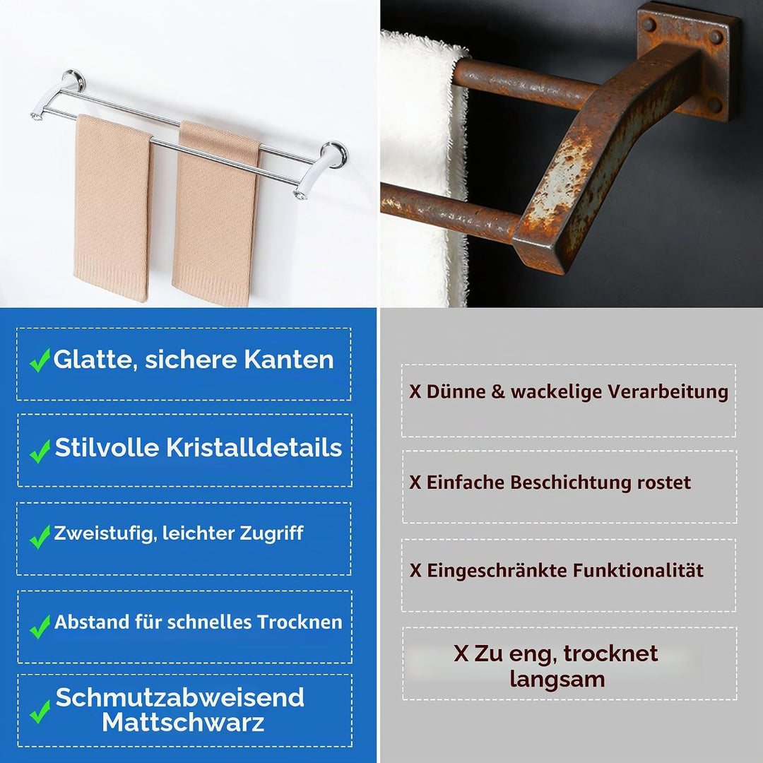 MOOCHE Doppelstangen Handtuchhalter, Edelstahl Handtuchstange, Chrom, Chrom