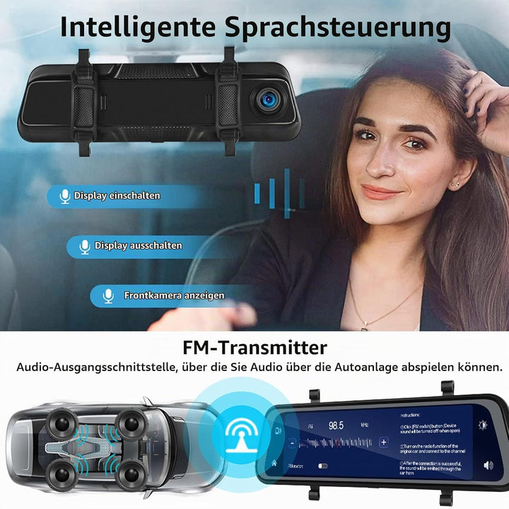 Hodozzy Spiegel Dashcam Carplay Wireless Android Auto Bluetooth 9,66 Zoll IPS Touchscreen Frontkamer