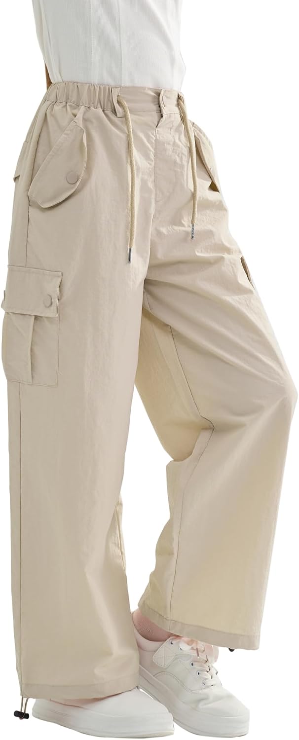Rolanko Baggy Cargo Fallschirmhose für Mädchen, Y2K Vintage Jogger mit Verstellbarer Elastischer Tai