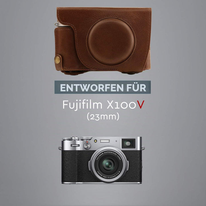 MegaGear MG1893 Ever Ready Kameratasche aus echtem Leder, kompatibel mit Fujifilm X100V, Braun, Brau