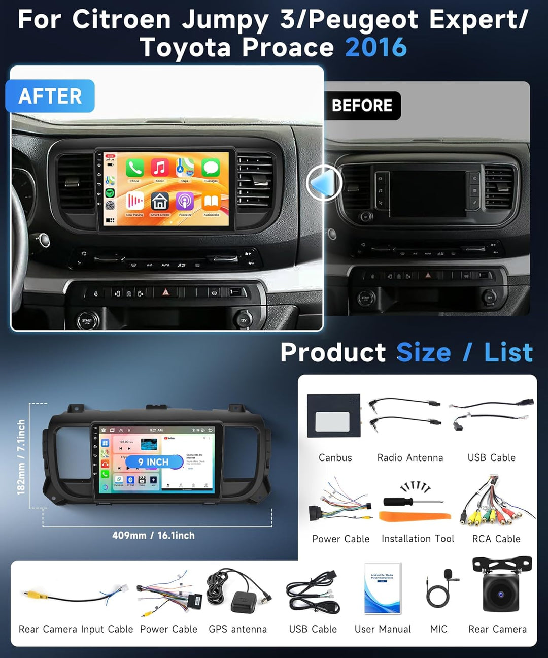 Rimoody 8 Kerne 6+128G Autoradio Android für Citroen Jumpy 3/Peugeot Expert/Toyota Proace 2016-2021