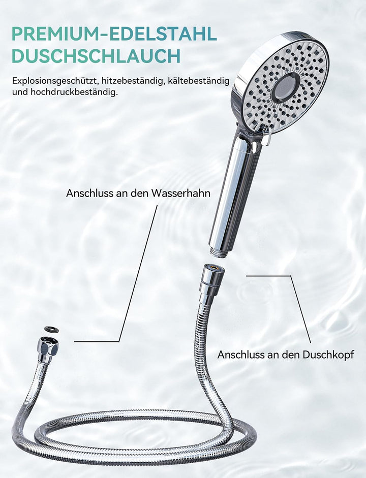 Magichome Filter Duschkopf mit Schlauch, 10 Modi Duschkopf mit Filter Silber, Silber