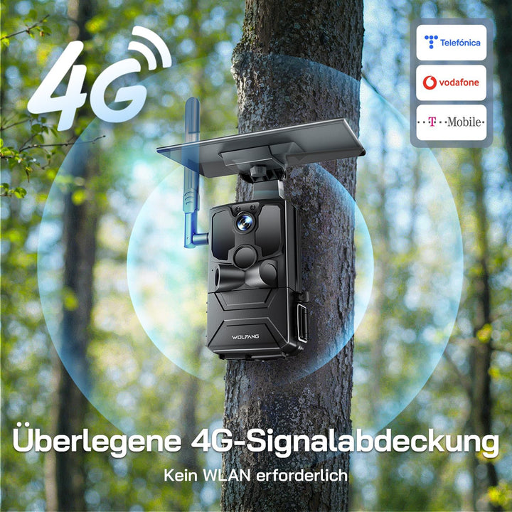 WOLFANG Wildkamera, 2.5K 4G LTE Live Solar Übertragung Wildkamera mit Handyübertragung App, Echtzeit