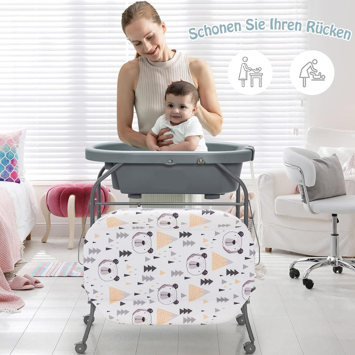 DREAMADE 2 in 1 Wickeltisch &amp; Badewanne mit Gestell, Wickeltisch Klappbar, Wickelkommode auf Rollen