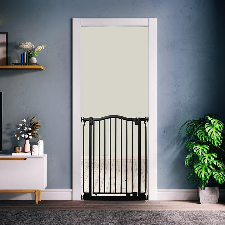 Bettacare Extra Hoch Gebogenes Haustiertor, 234cm - 243cm, Mattschwarz, Extra Hoch 100cm in der Höhe