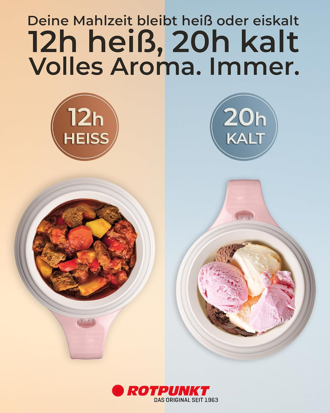 ROTPUNKT Thermobehälter für Essen 850 ml inkl. Löffel – Thermo Lunchbox Heiss &amp; Kalt I Made in Germa