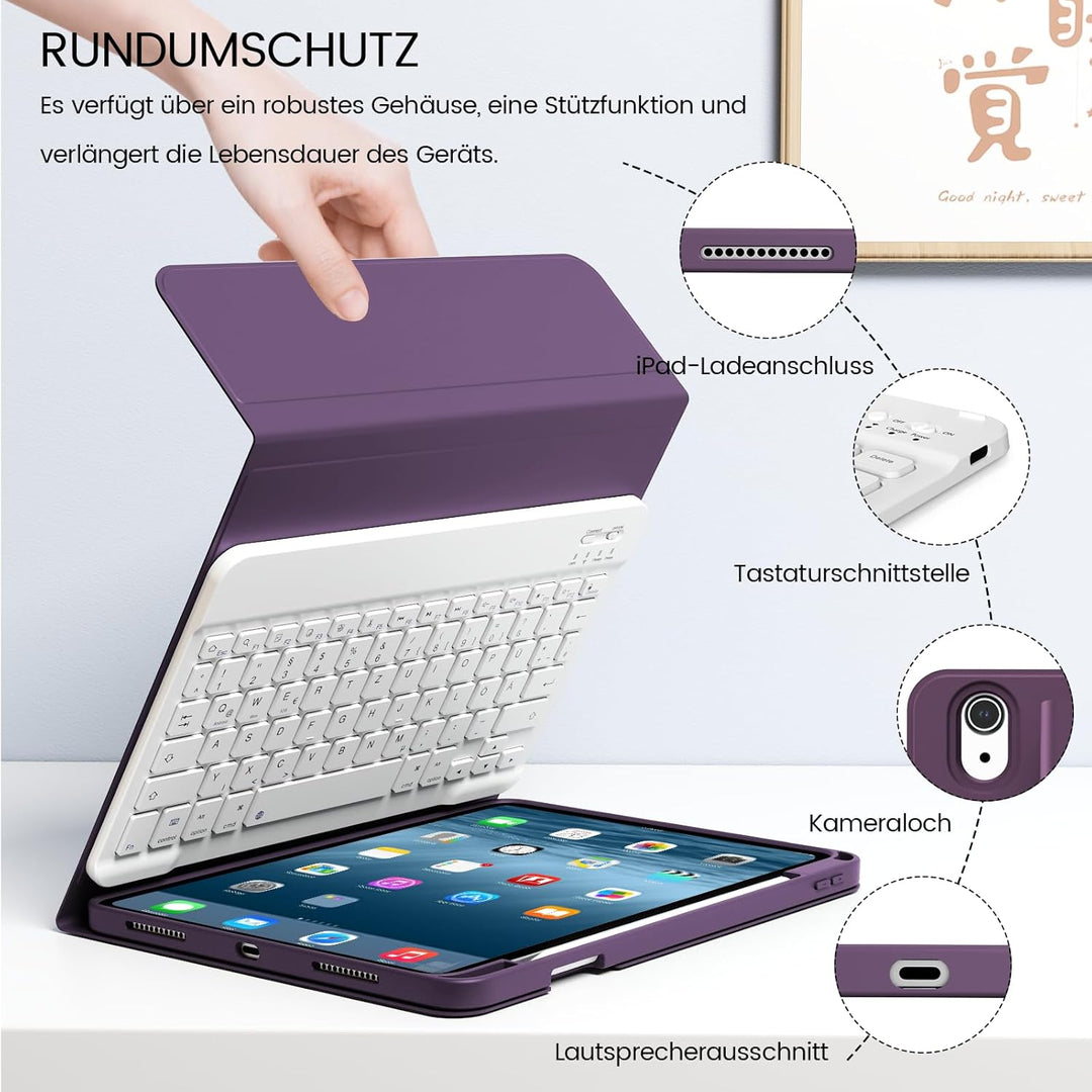 Hülle mit Tastatur für iPad A16 11 Generation 2025/10 Generation 2022(11/10.9 Zoll), Soft TPU Rücksc