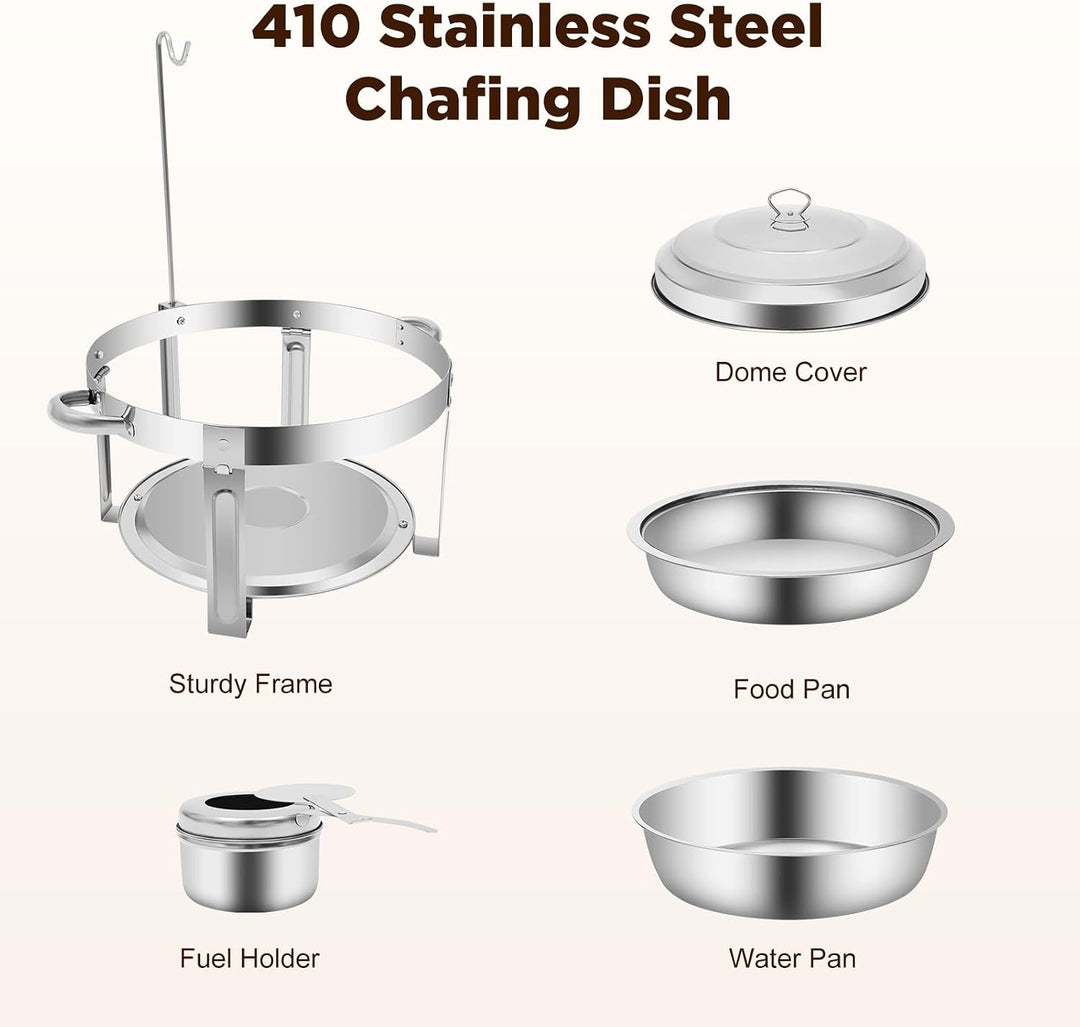 Edelstahl Chafing Dish, 7.5 L Speisenwärmer, Warmhaltebehälter Suppentopf, Runde Edelstahl Chafing D