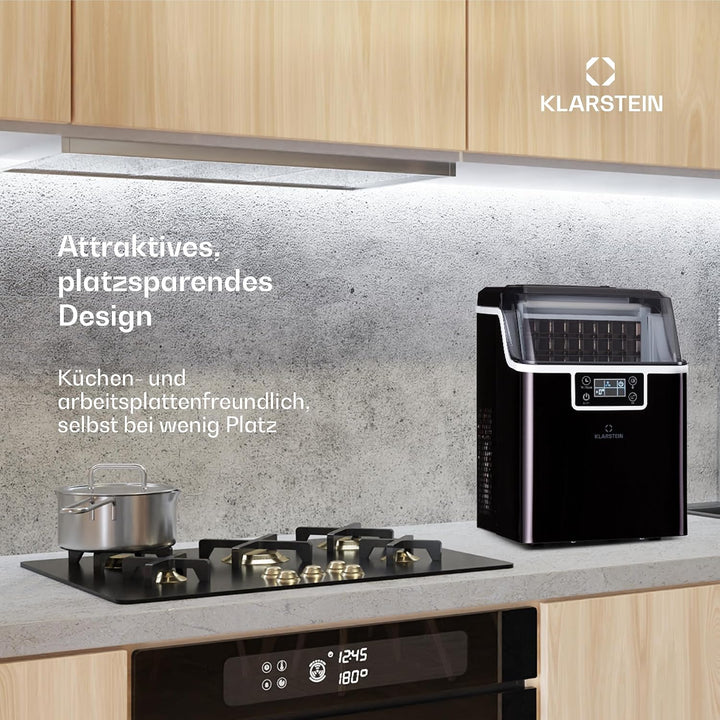 Klarstein Eiswürfelmaschine für Zuhause Camping Gastro, Schnelle Mini Eiswürfelmaschine Klein, Profi