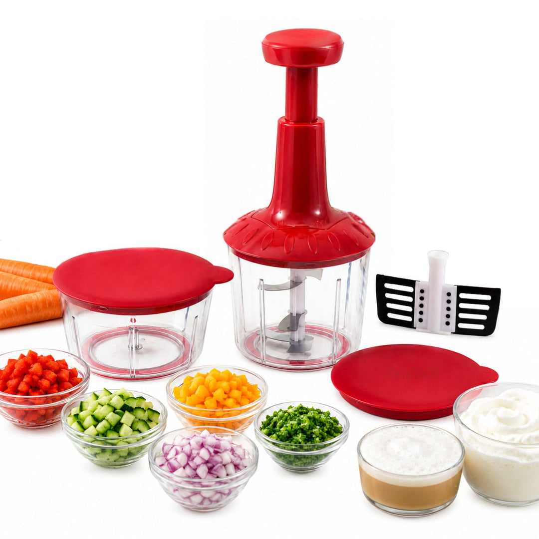 NAMAI – Zwiebelhacker Mit 5 Klingen, 2 Behältern und Mixer