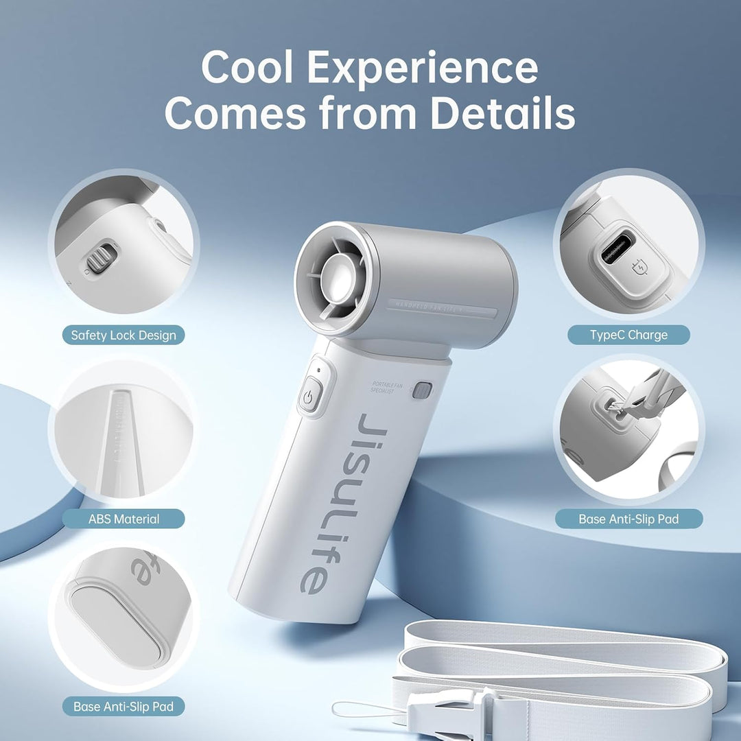 JISULIFE Tragbarer Handventilator, Turbo-Power [18 Stunden Maximale], 5-Gang-Wind, 5000 mAh wiederau