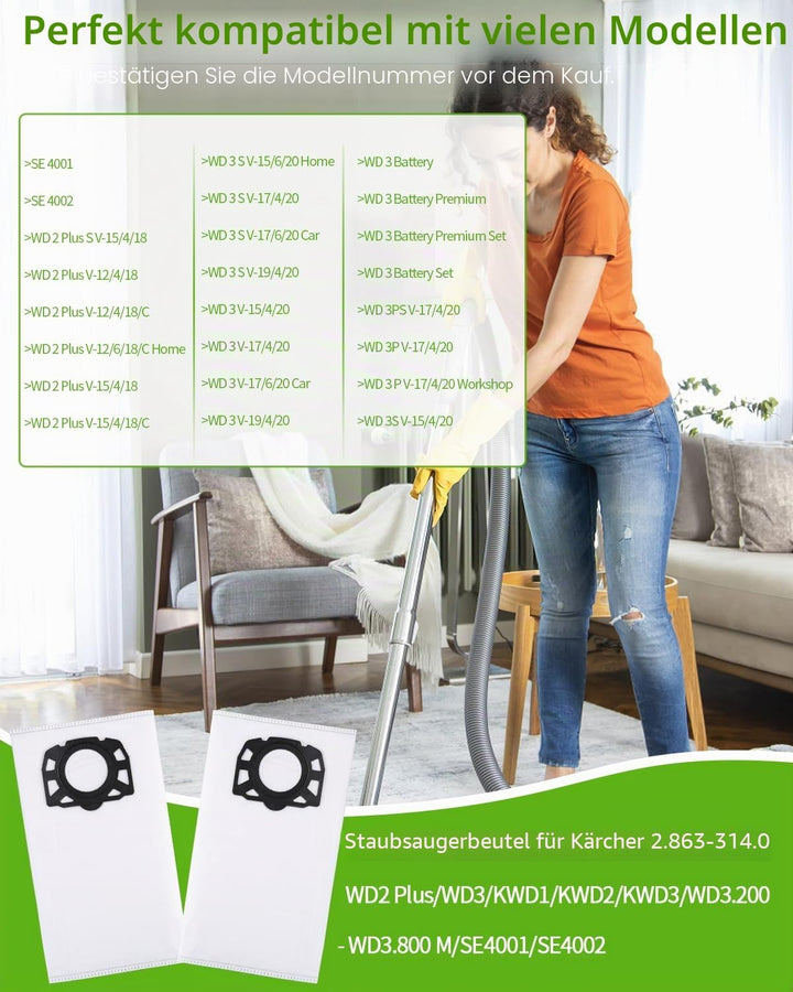 14 Stück KFI 357 Staubsaugerbeutel für Kärcher WD2 WD3 KWD1 KWD2 KWD3 WD3.200 - WD3.800 M/SE4001/SE4