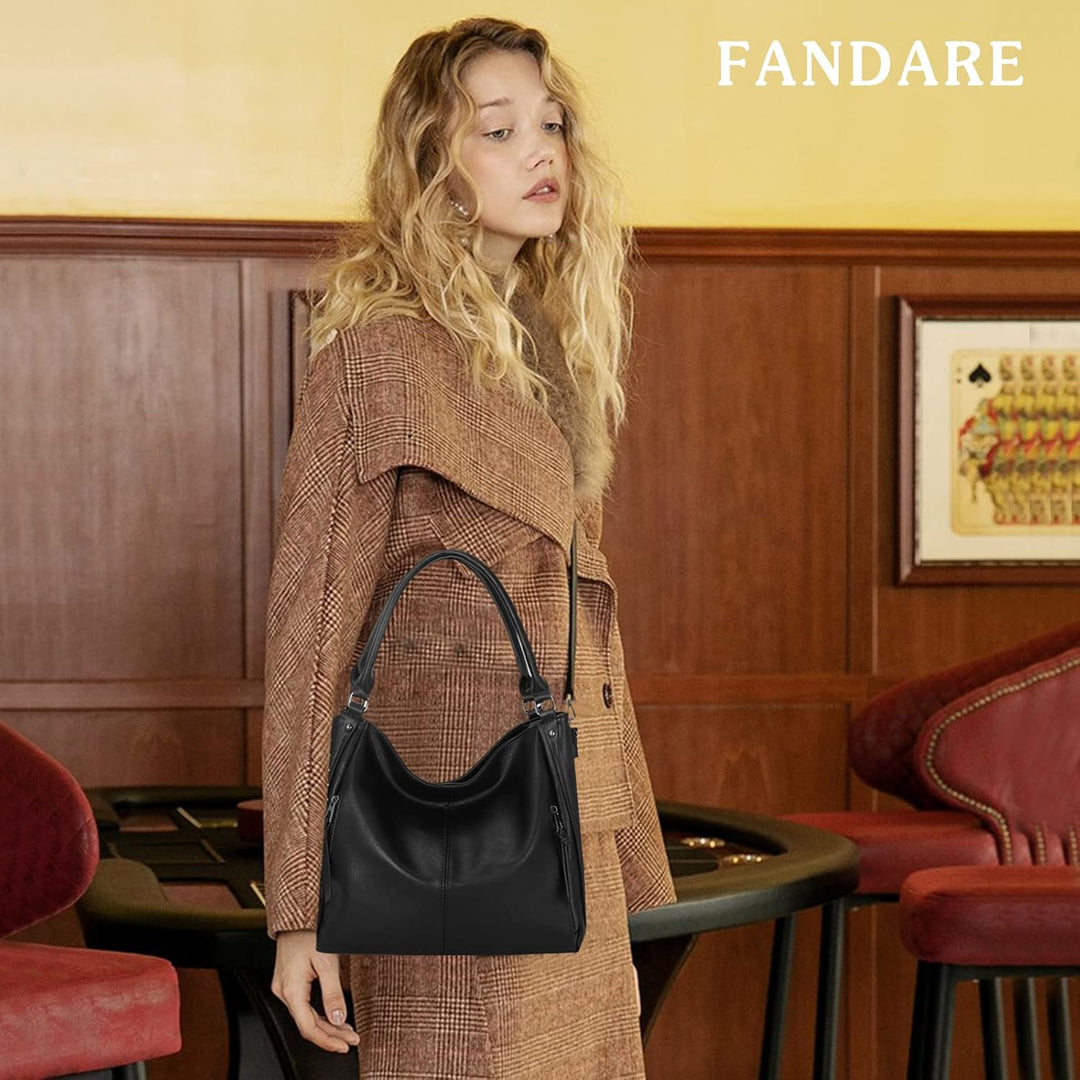 FANDARE Grosse Handtasche, Damen, Schultertaschen, PU-Leder, wasserdicht, für Einkäufe, Party, Schul