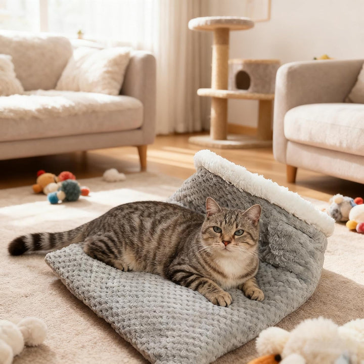 Katzenschlafsack, Plüsch Katzen-Schlafsack, Selbstwärmender katzenbett für Haustiere, Haustier-Bettm