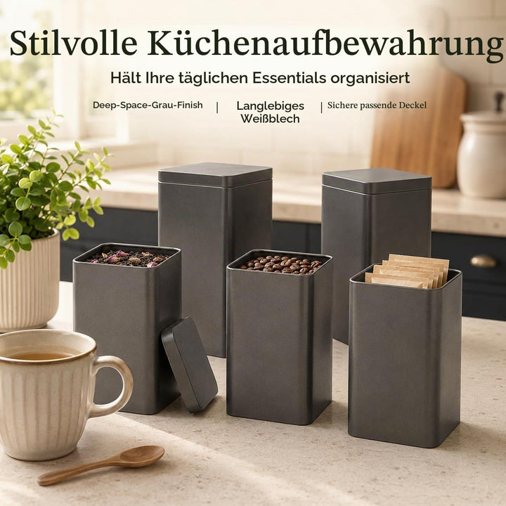 8 Stück Klassische Teedosen für Losen Tee, Aromadicht aus Metall für je 150g Earl Grey, TeeAufbewahr