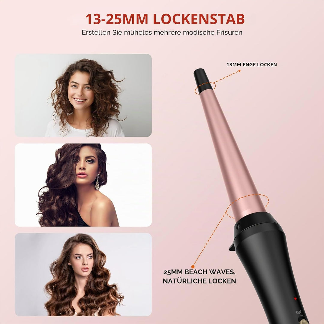 Lockenstab Konisch Keramik für Konische Haare Natürliche Locken, Durchmesser von 13–25 mm, Maximale