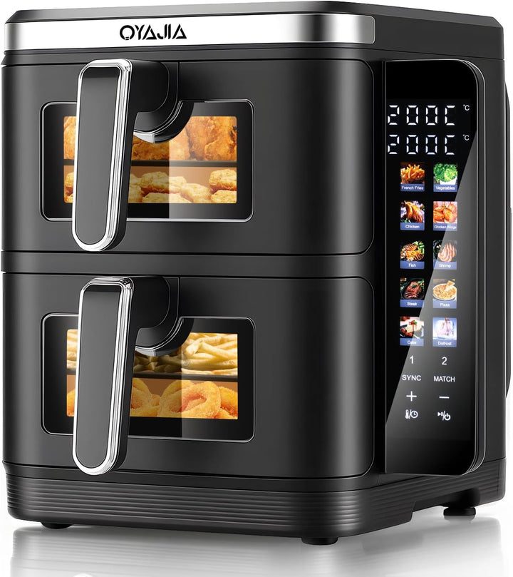 Double Stack Heissluftfritteuse, Vertikale Doppelkammer Heissluftfritteuse, Klappbares Touchdisplay,