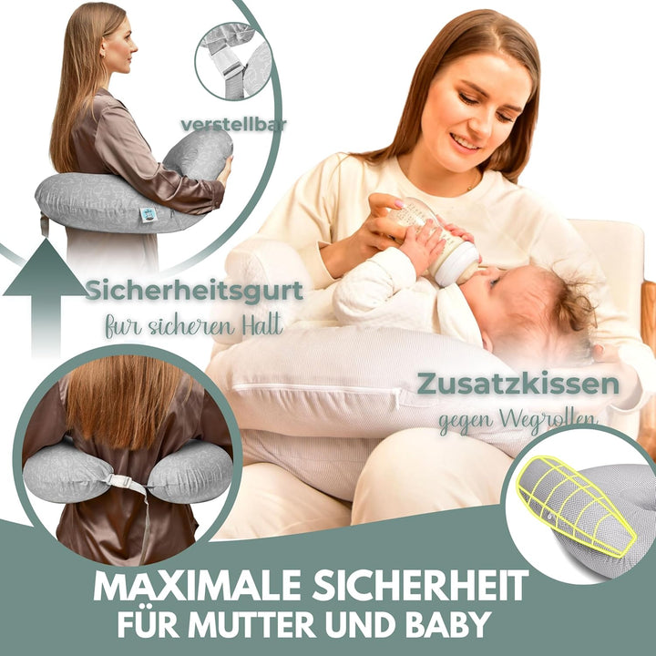 sei Design Stillkissen klein Baby- Stillhörnchen mit abnehmbaren Stillkissenbezug aus 100% Baumwolle