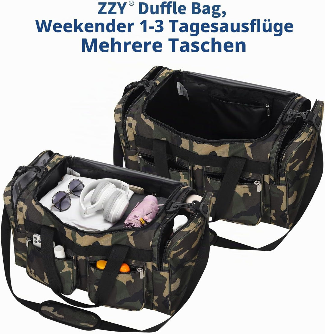ZZY Sporttasche 40L für Herren mit 2 Seitentaschen &amp; Wasserabweisend - Leichte Reisetasche für Sport