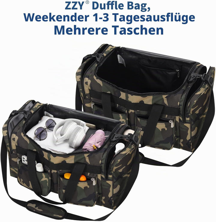 ZZY Sporttasche 40L für Herren mit 2 Seitentaschen &amp; Wasserabweisend - Leichte Reisetasche für Sport