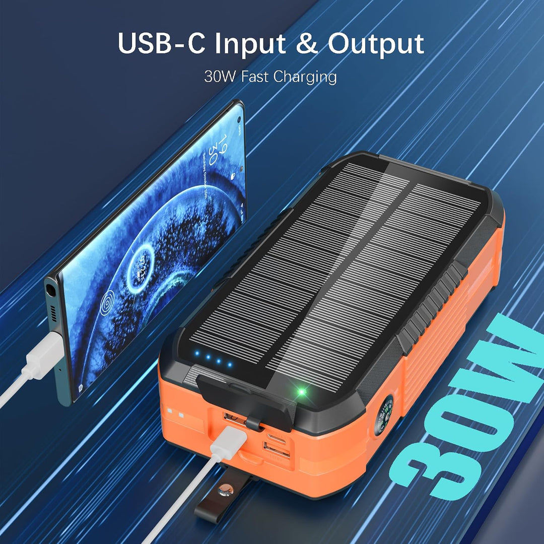 70000mAh Solar Powerbank:PD 30W Power Bank Wireless Externer Handyakku tragbares Ladegerät mit Schne