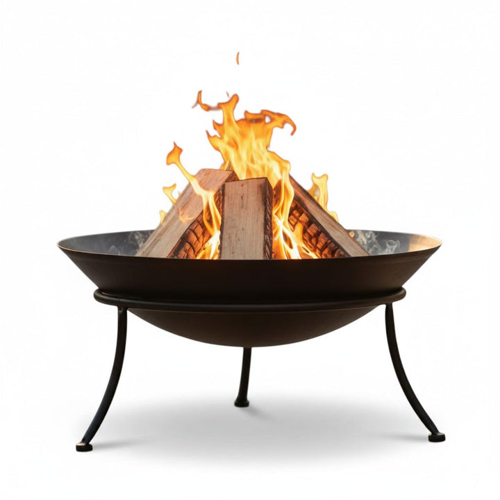 LS-LebenStil Feuerschale Eisen 47cm Schwarz Gestell 3-Bein mit Ring Schale, Schwarz