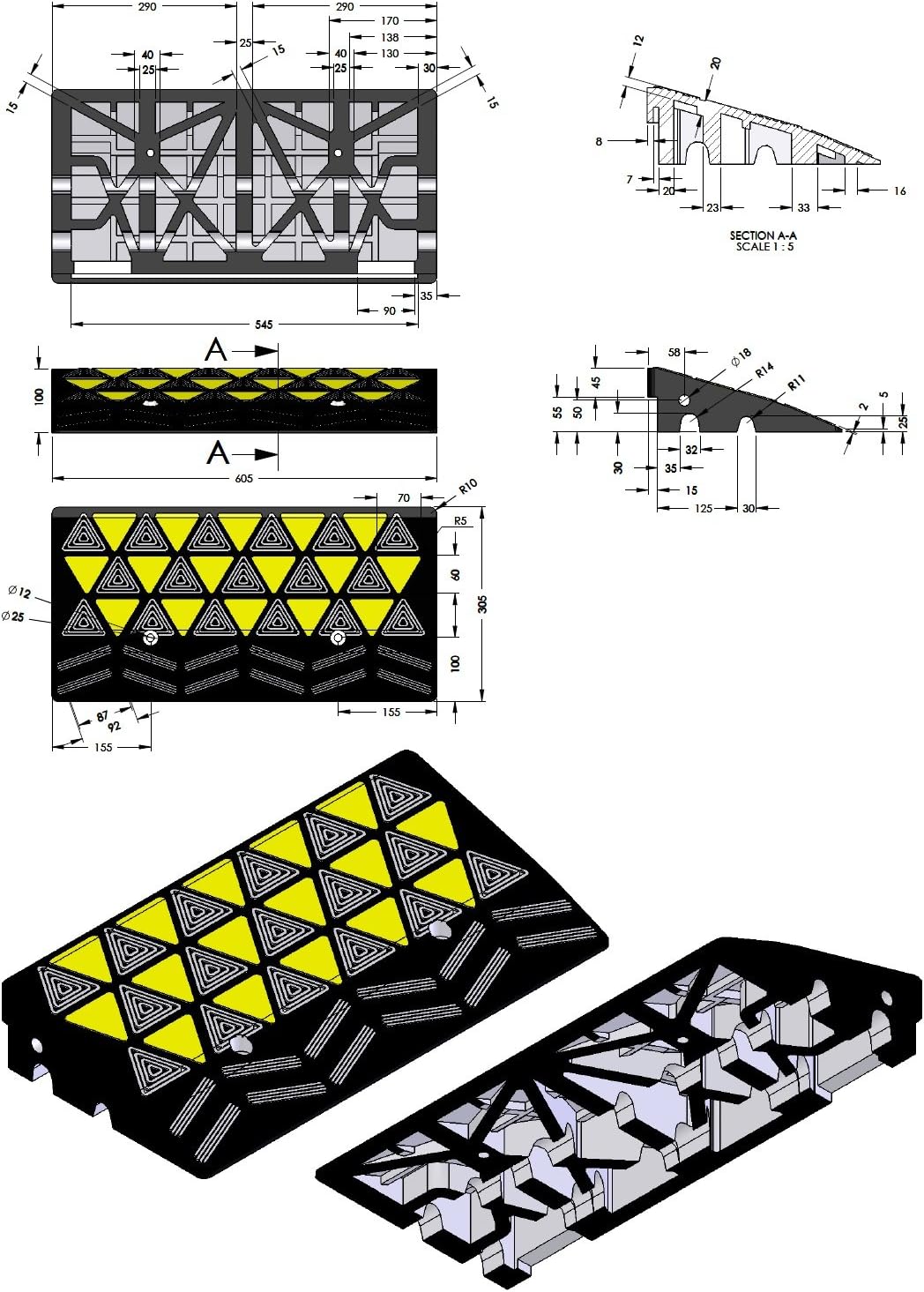 RKR-1M Gummi bordsteinrampen 10 cm Mittelteil