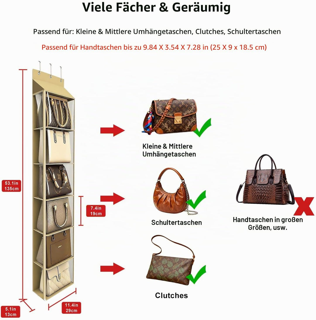 Lirex Geldbörsen-Organizer, 6 Taschen Handtaschen-Organizer mit Reissverschluss zum Aufhängen, für S