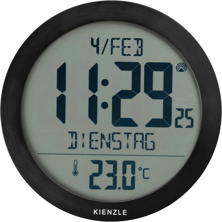Kienzle DCF Funkwanduhr 18,7 cm mit Innentemperatur schwarz