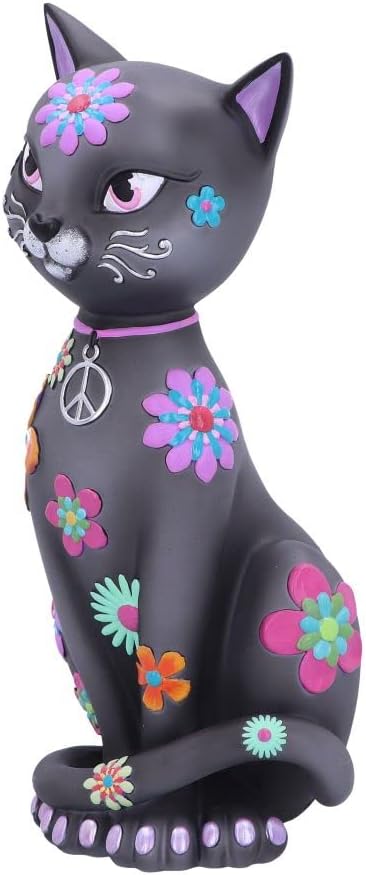 Nemesis Now Hippy Kitty 26 cm, Harz, schwarz, Hippie-Kätzchen, Hippie-Kitty-Figur, spirituelles Gesc
